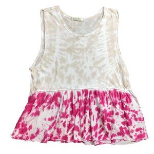 Free People Tie Dye Anytime Tank in Pink Women's Size Large Peplum 100% Cotton‎